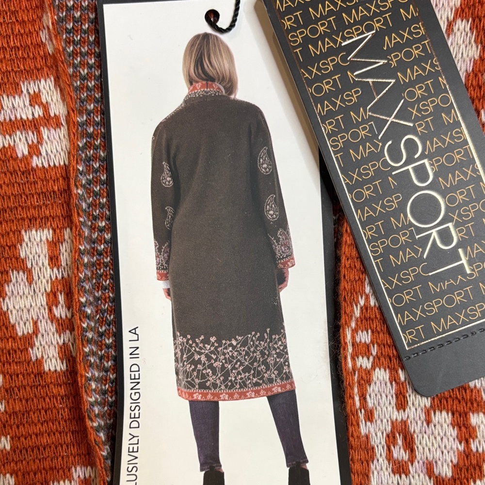 Max Sport Paisley Boho Duster Knit Cardigan Sweater Size XL - NWT - Picture 6 of 9